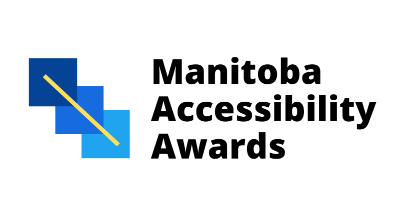 Logo des Prix d'accessibilité du Manitoba - trois carrés alignés en haut à gauche.